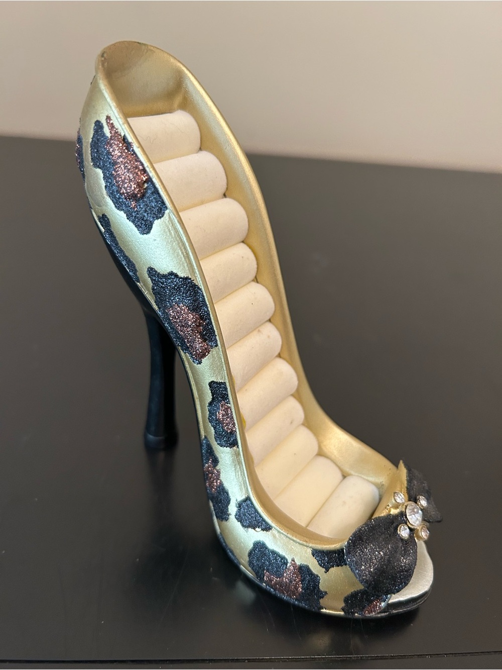Gold Leopard Print High Heel Jewelry Holder